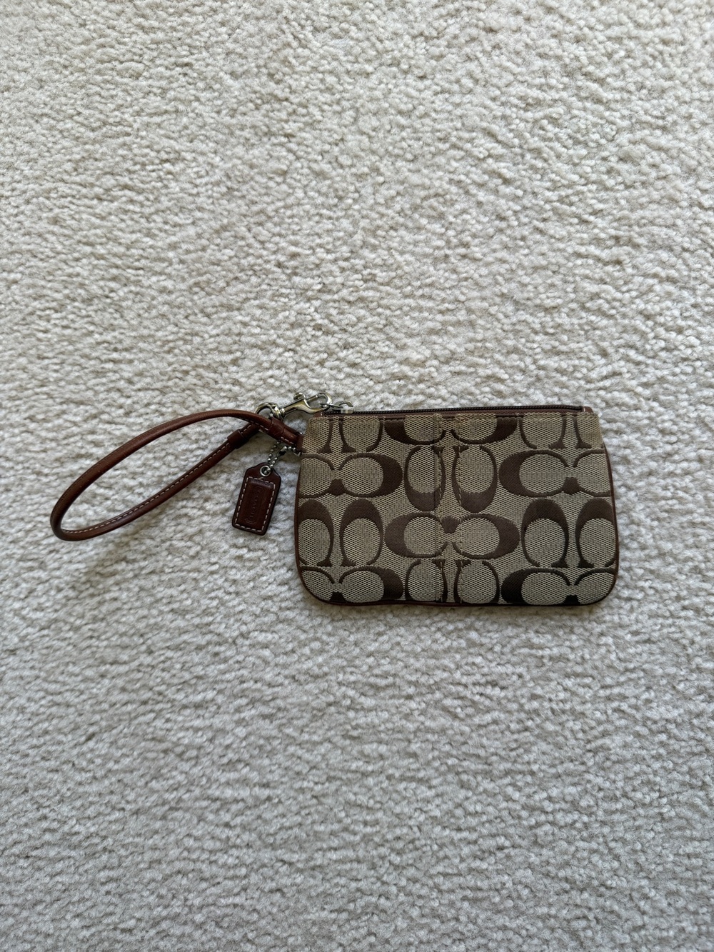 Coach Signature Canvas Wristlet in Brown/Tan